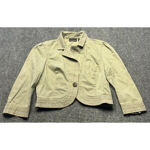 DKNY Jeans Jacket Womens Large Green Cotton Twill Military Cropped 3/4 Utility